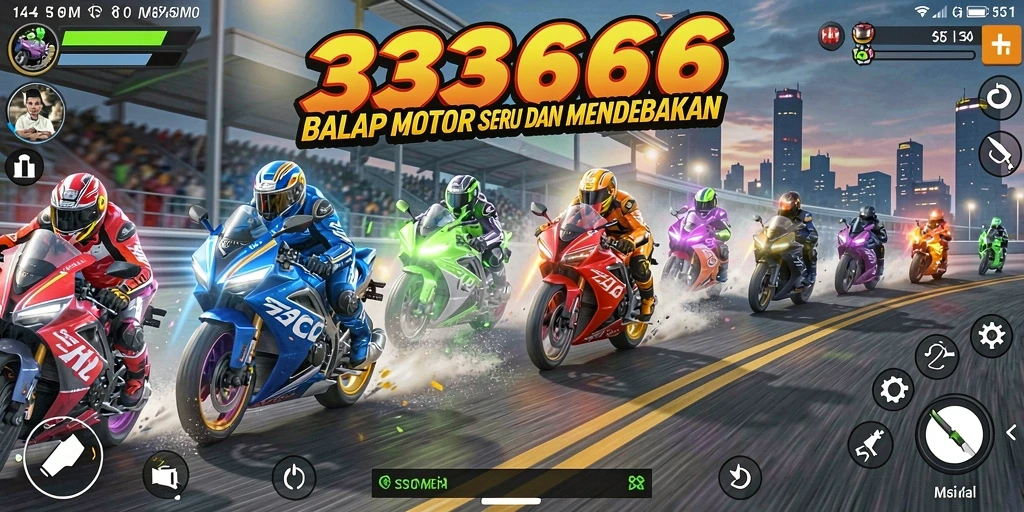 Tangkapan layar menunjukkan balapan motor yang mendebarkan di trek yang menantang.
