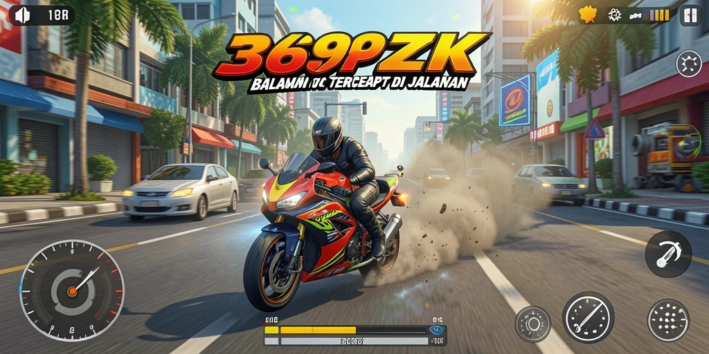 Screenshot gameplay 369ZK, memperlihatkan balapan motor yang seru.