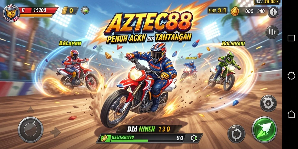 Gambaran seru dari gameplay balap di AZTEC88.