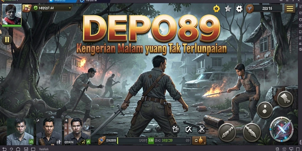 Screenshot gameplay DEPO89 menampilkan suasana mencekam dan kegelapan yang mendominasi.