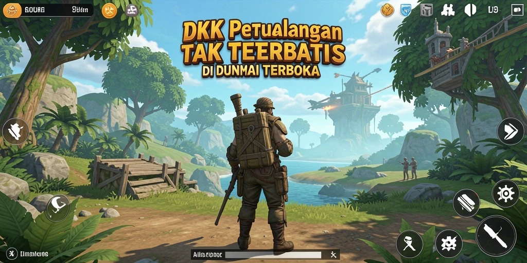 Tampilan gameplay DKK di dunia terbuka yang luas dan penuh warna.