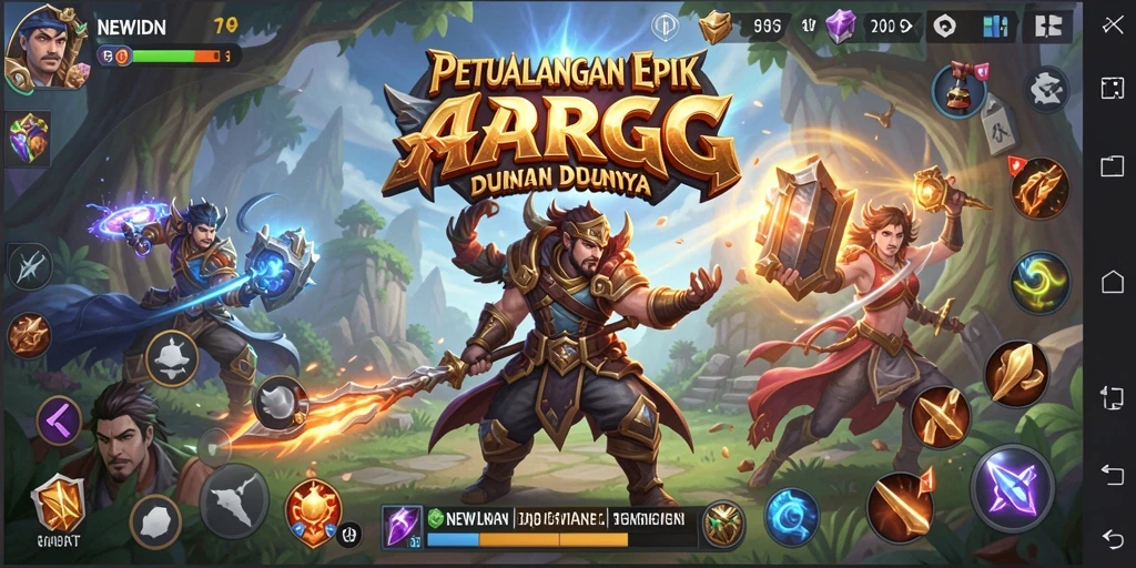 Screenshot gameplay NEWIDN menampilkan aksi pertempuran seru di dunia fantasi.