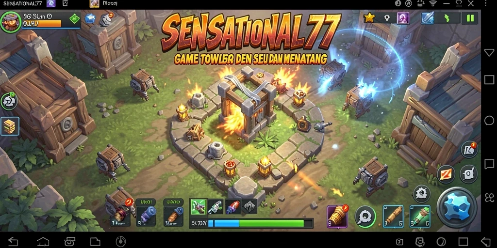 Screenshot gameplay SENSATIONAL77 menampilkan momen strategis dalam Tower Defense.